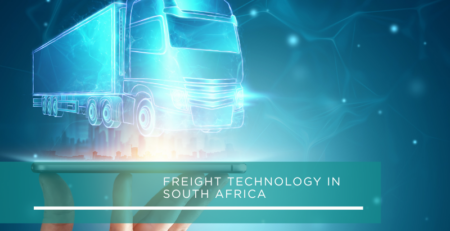 Glowing GPS navigation screen casting teal light inside a dark truck cab at night, representing freight technology in South Africa