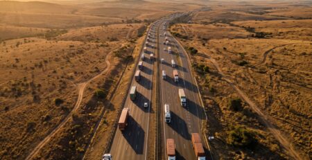 LMC Express - Aerial Drone Shot - Truck Fleet
